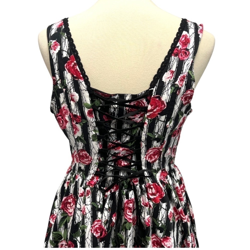 Hot Topic Corset Striped Rose Print Lace Pin Up Rockabilly Dress Womens Medium - Picture 11 of 16